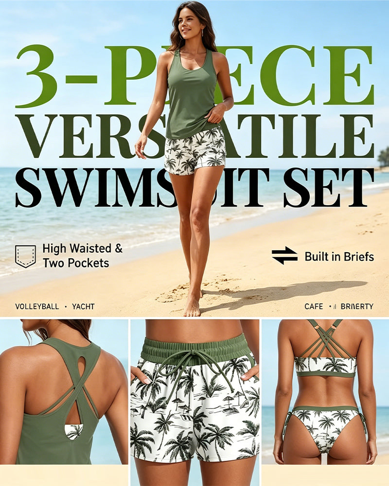 Noosa | Cover-Up & Bikini Crisscross Sleeveless Top + Drawstring Printed Bottoms