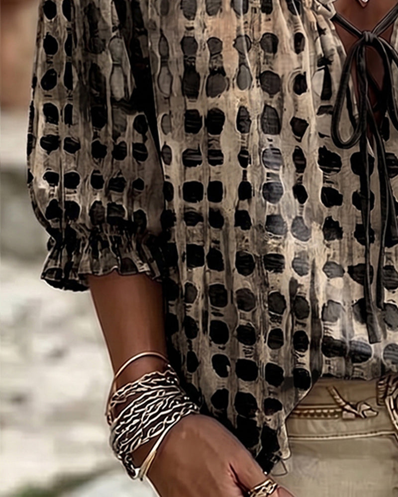 Lena | Polka Dot Blouse with Lace-Up Detail
