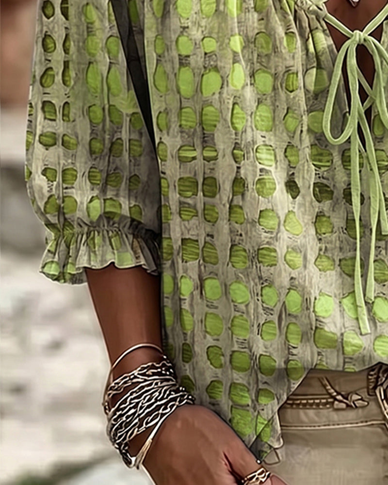 Lena | Polka Dot Blouse with Lace-Up Detail