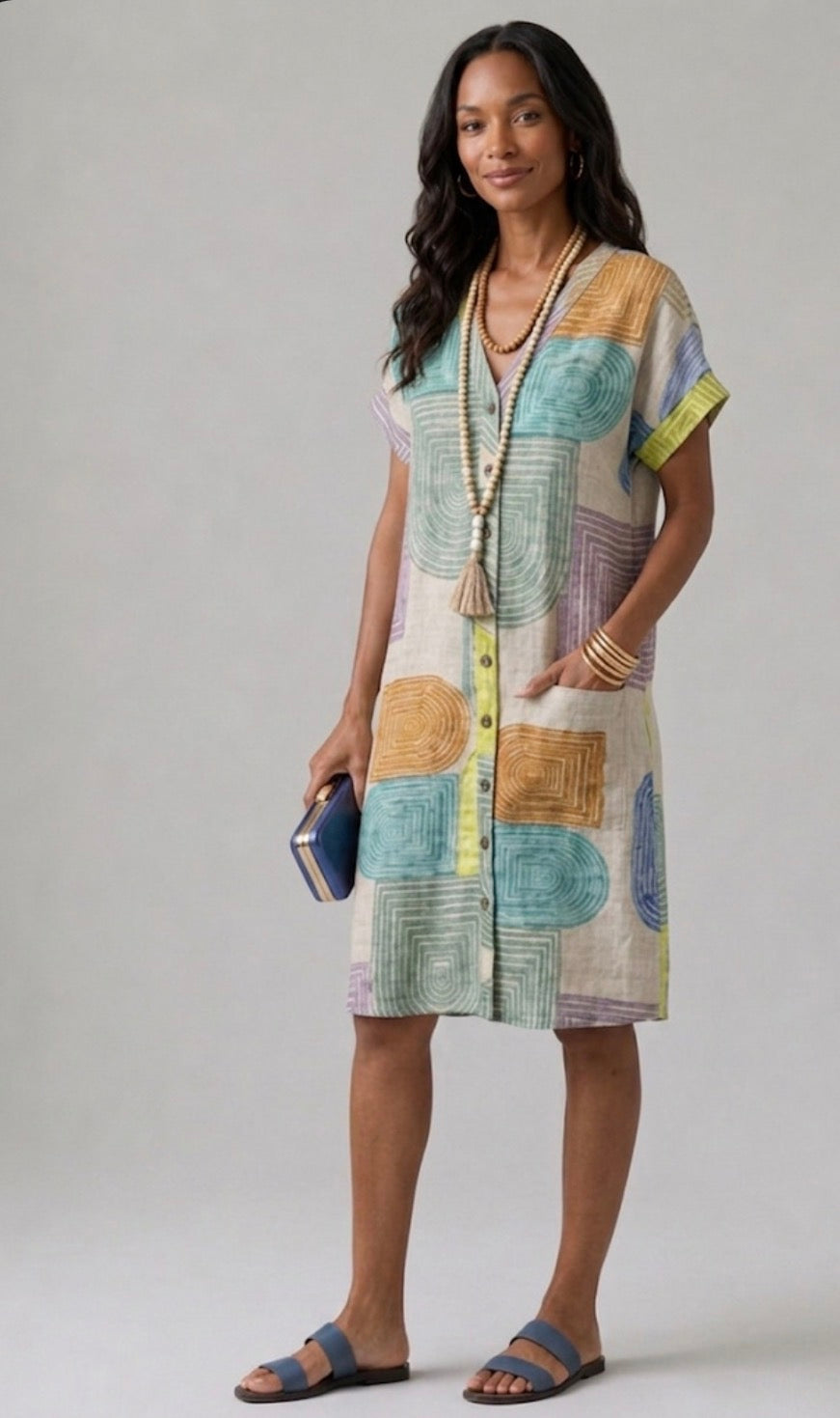 Fenella | Short Sleeve V-Neck Knee-Length Dress