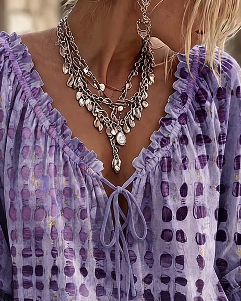 Lena | Polka Dot Blouse with Lace-Up Detail