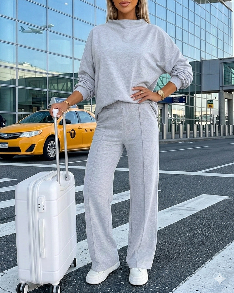 Women's 2 Piece Sweatsuit Set Mock Neck Zip Sweatshirt and High Waisted Straight Leg Sweatpants Casual Loungewear