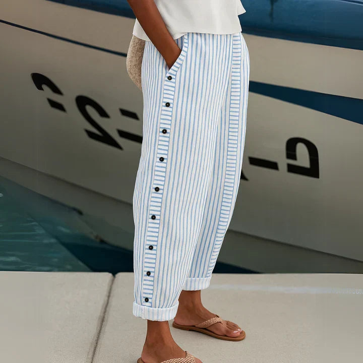 Megan™ Seabreeze Stripe Button Trousers