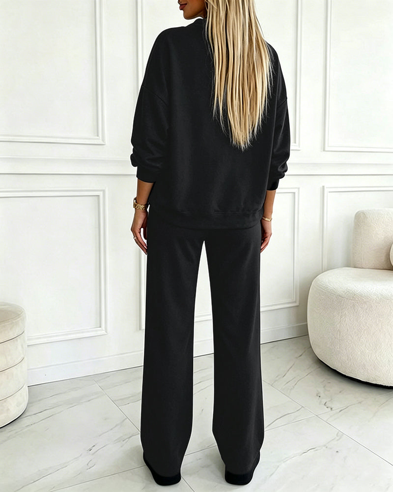 Women's 2 Piece Sweatsuit Set Mock Neck Zip Sweatshirt and High Waisted Straight Leg Sweatpants Casual Loungewear