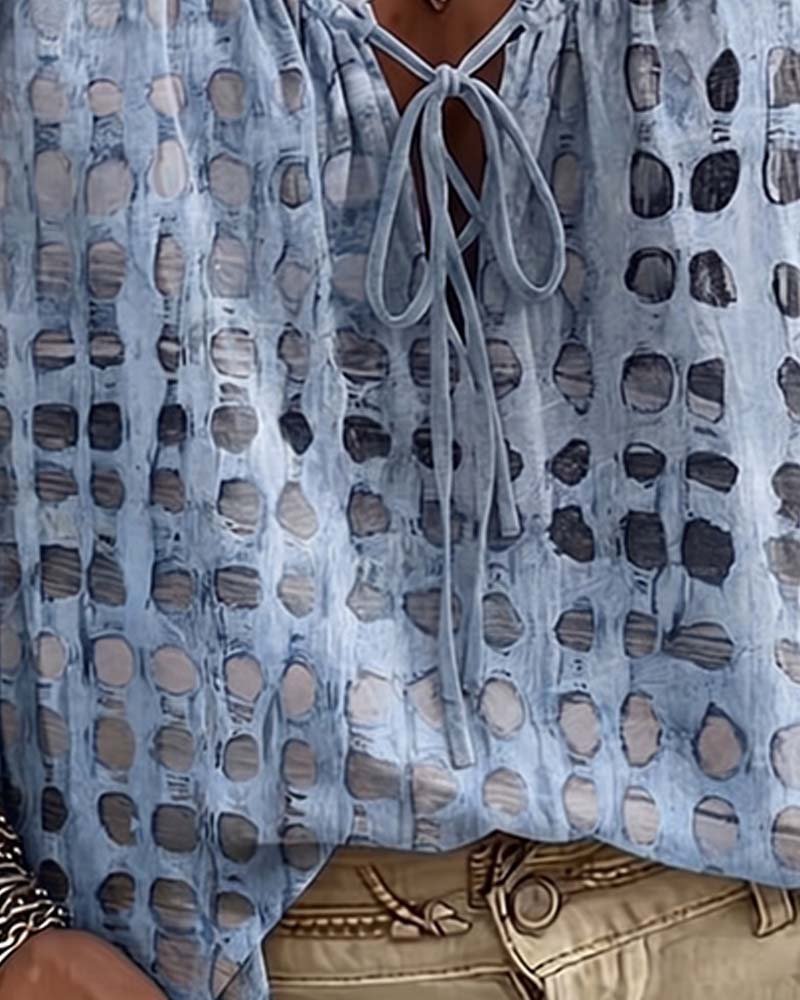 Lena | Polka Dot Blouse with Lace-Up Detail