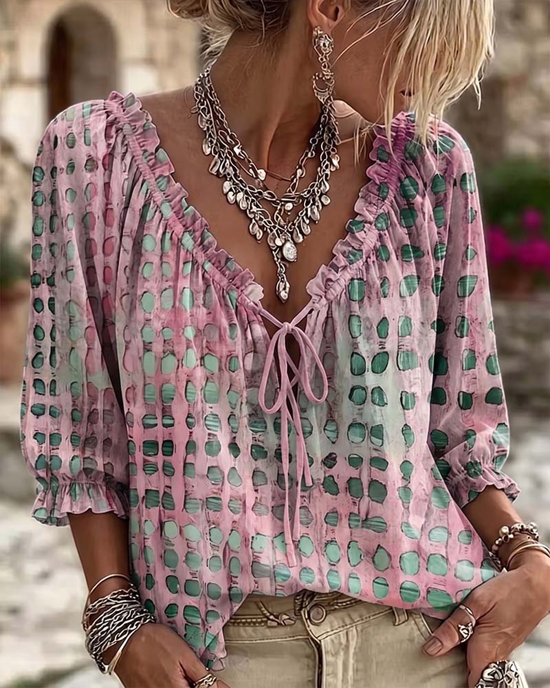 Lena | Polka Dot Blouse with Lace-Up Detail