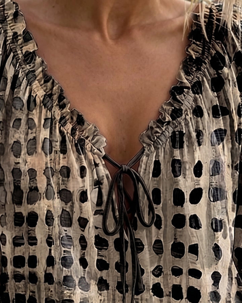 Lena | Polka Dot Blouse with Lace-Up Detail