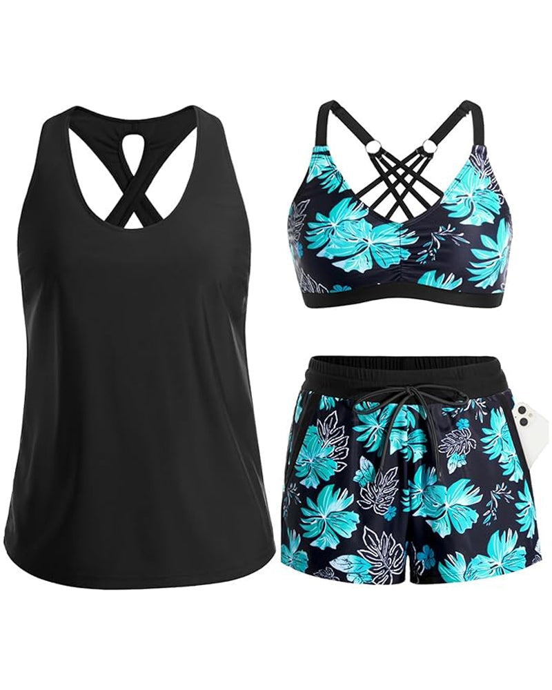 Noosa | Cover-Up & Bikini Crisscross Sleeveless Top + Drawstring Printed Bottoms