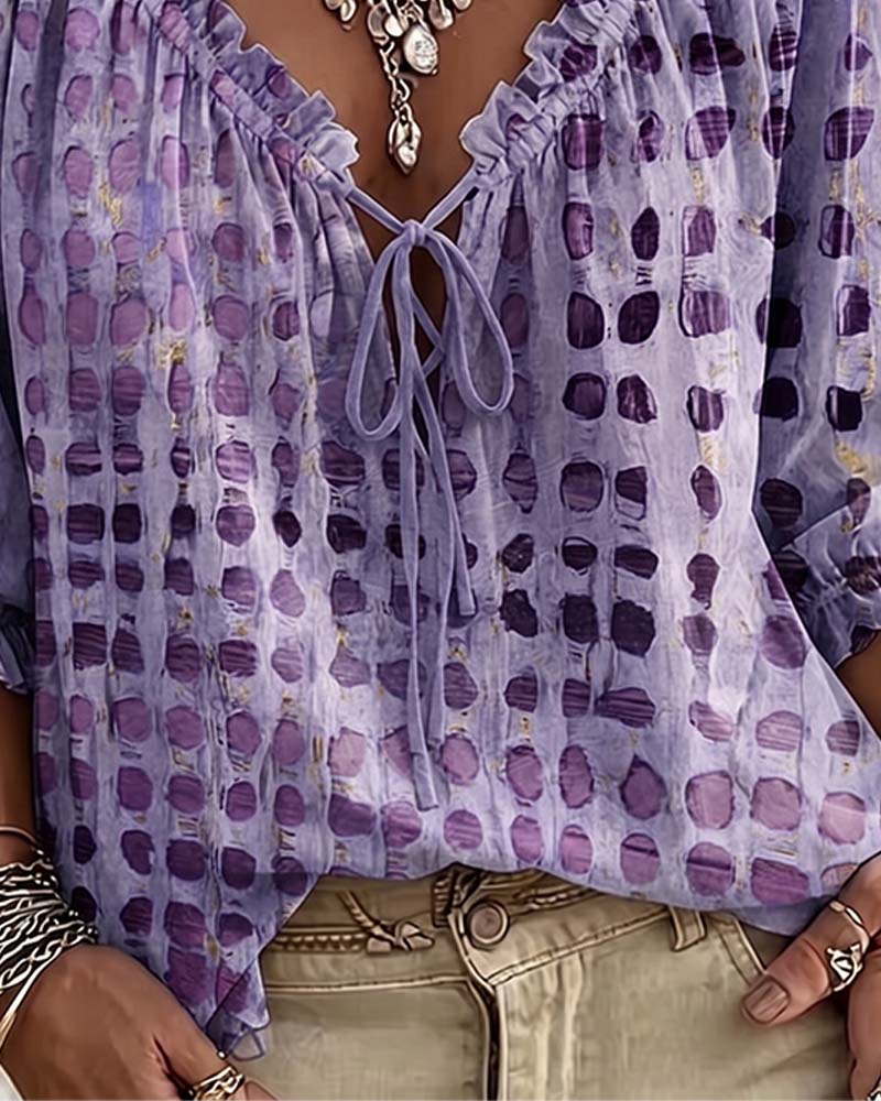 Lena | Polka Dot Blouse with Lace-Up Detail
