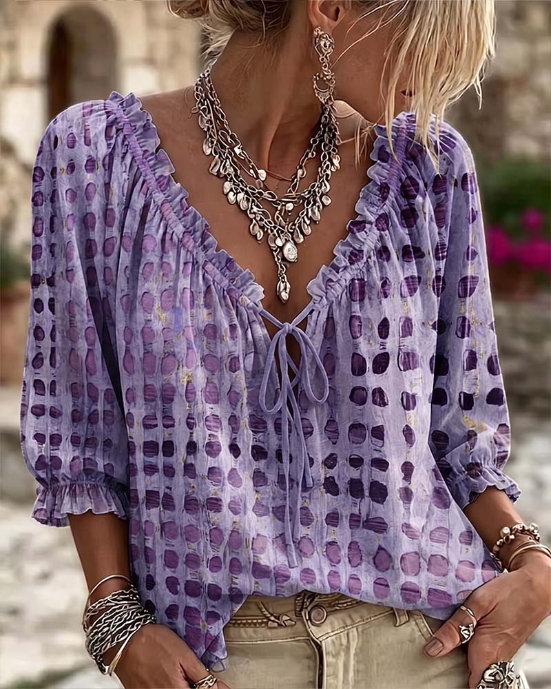 Lena | Polka Dot Blouse with Lace-Up Detail