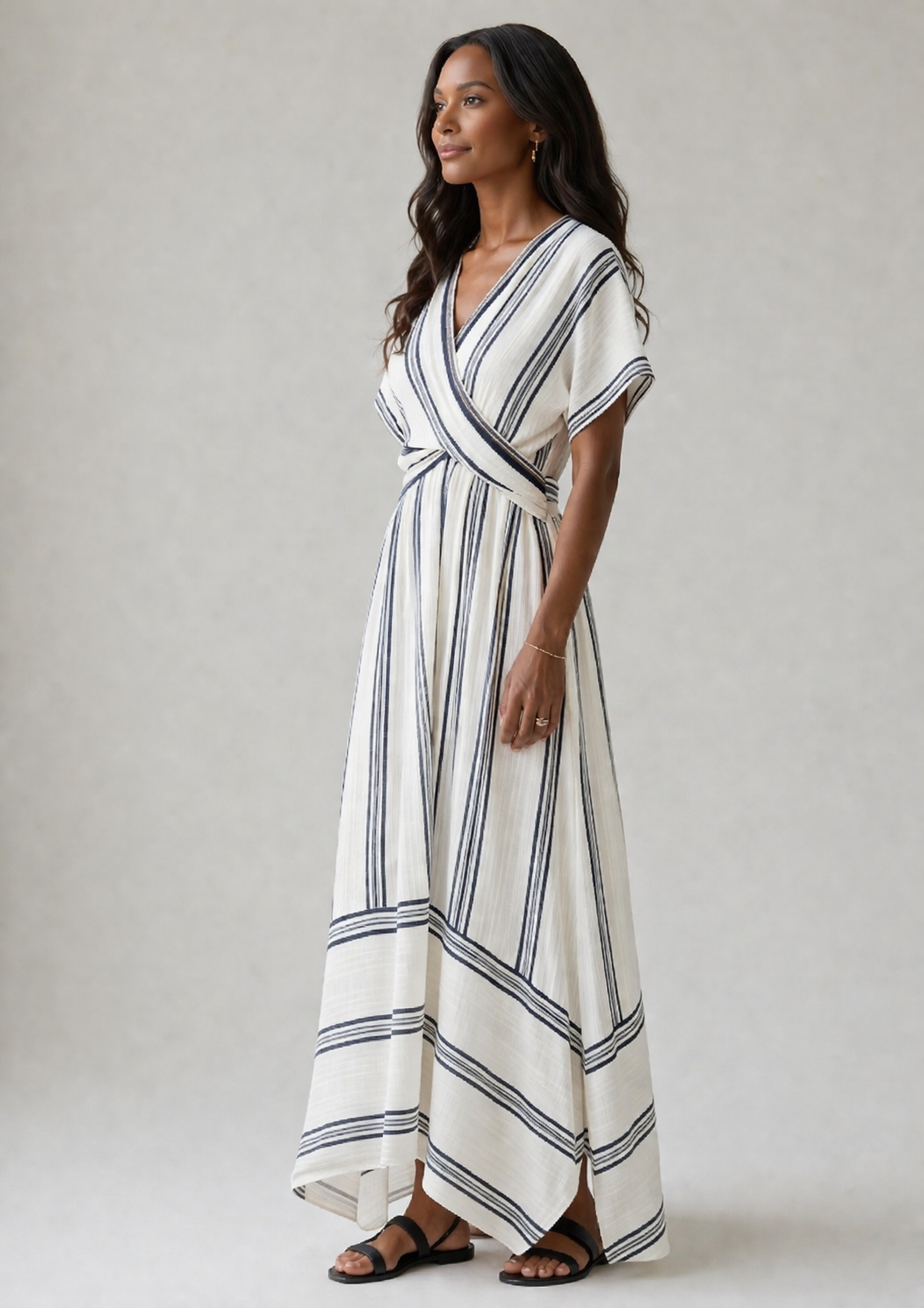 Thalassa | Short Sleeve V-Neck Wrap Midi Dress