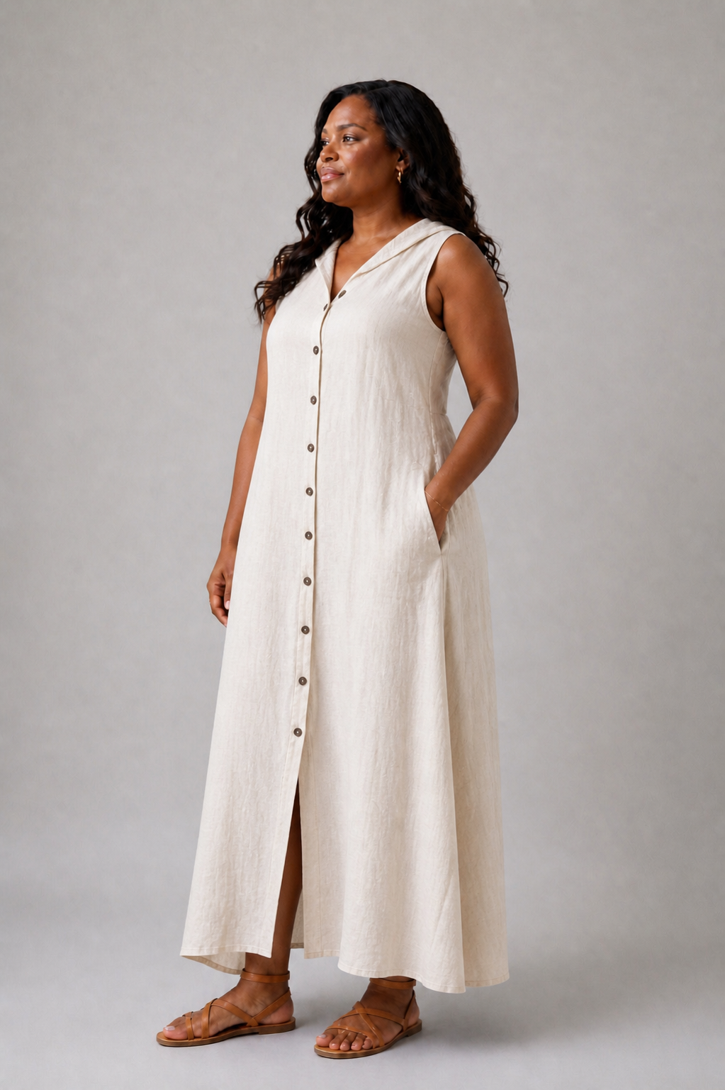 Marune | Sleeveless Button Hood Maxi Dress