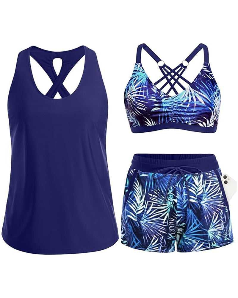 Noosa | Cover-Up & Bikini Crisscross Sleeveless Top + Drawstring Printed Bottoms