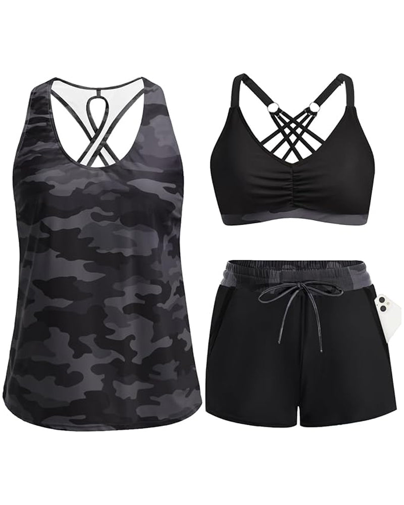 Noosa | Cover-Up & Bikini Crisscross Sleeveless Top + Drawstring Printed Bottoms