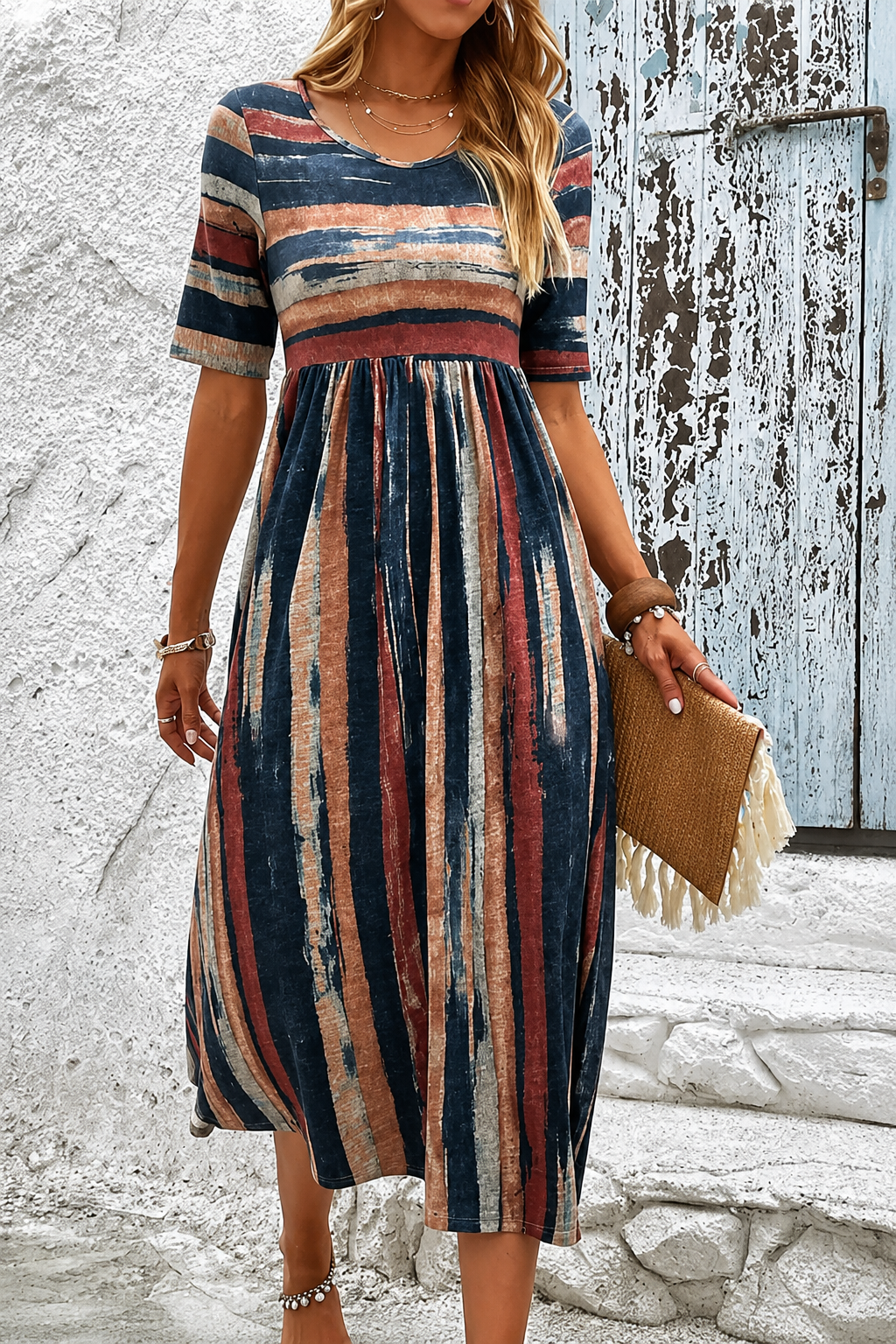 Noëlle | Striped Tummy-Covering Midi Dress