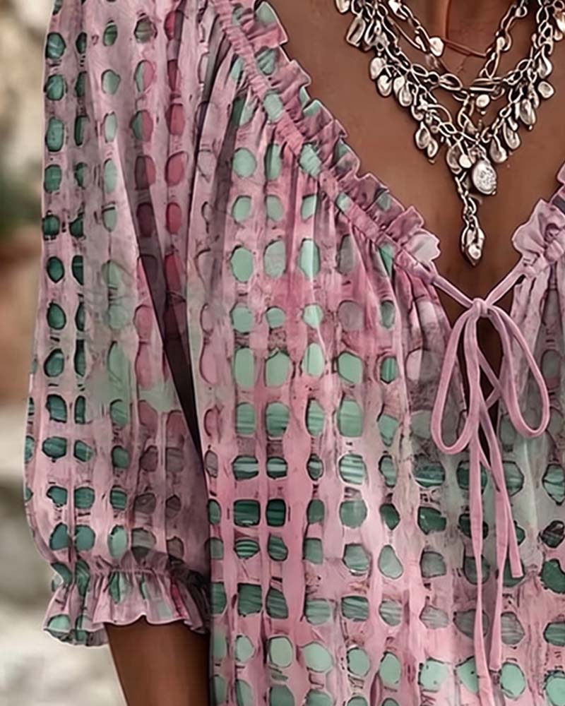 Lena | Polka Dot Blouse with Lace-Up Detail