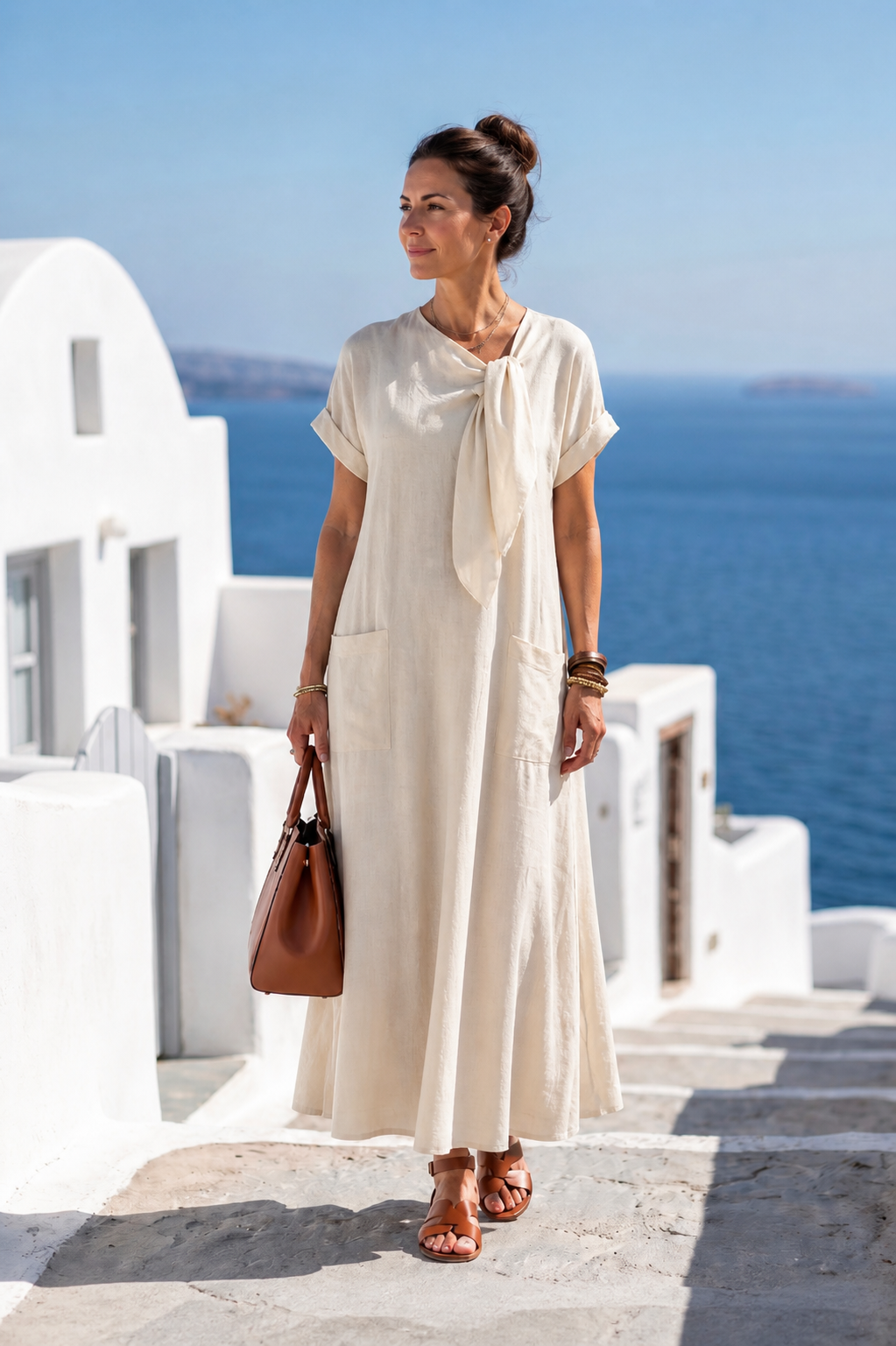 Elowyn | Round Neck Short Sleeve Maxi Dress with Pockets