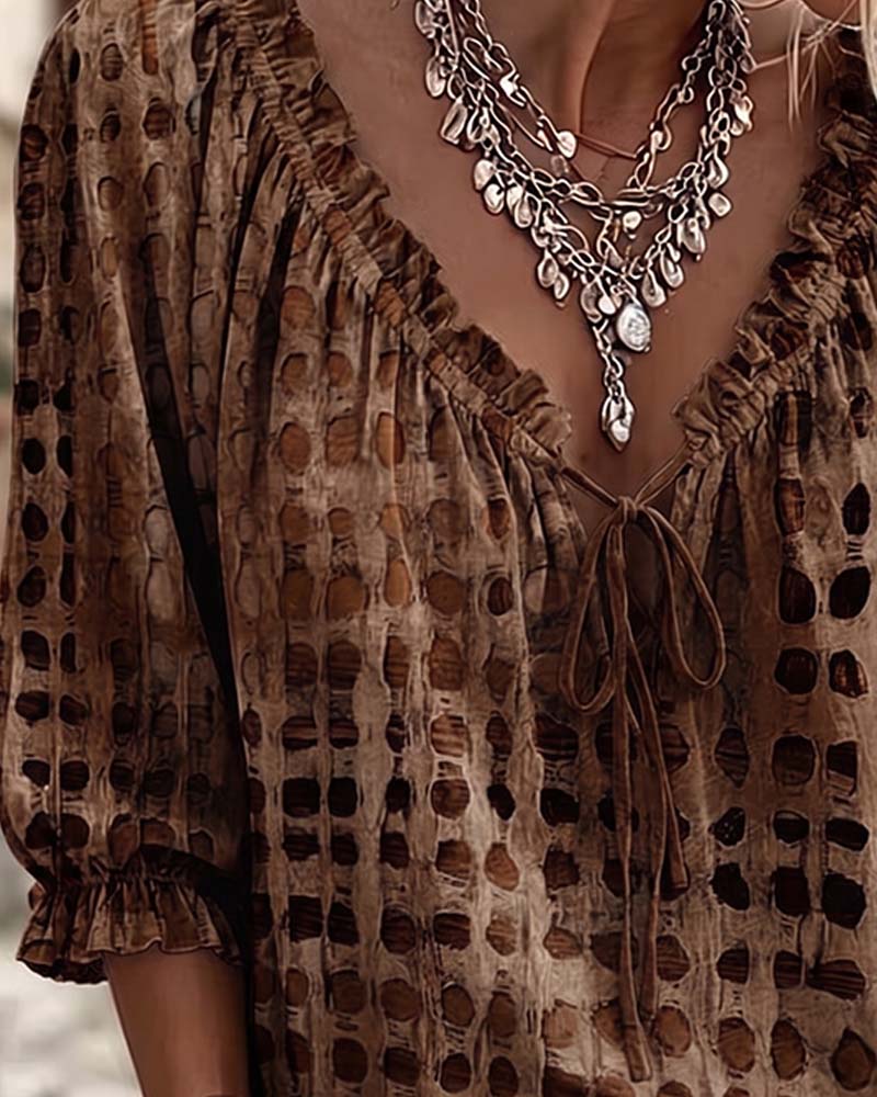 Lena | Polka Dot Blouse with Lace-Up Detail