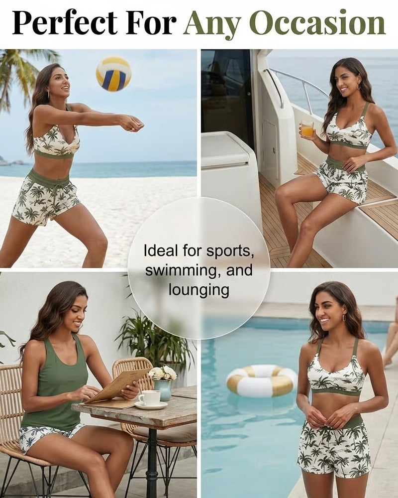 Noosa | Cover-Up & Bikini Crisscross Sleeveless Top + Drawstring Printed Bottoms
