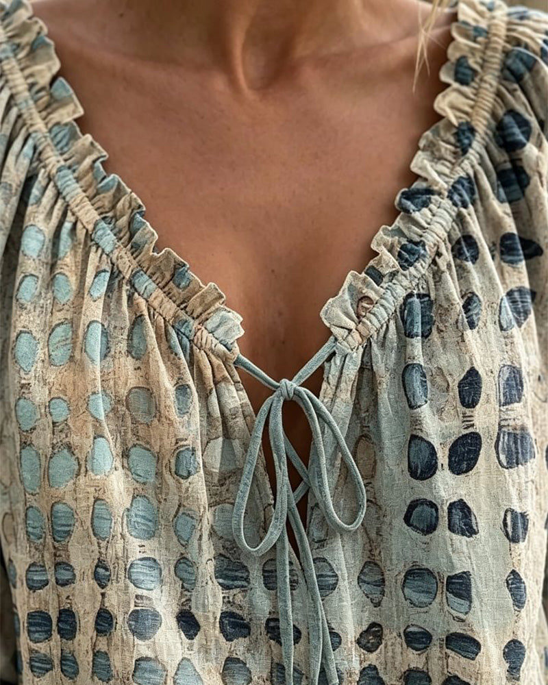 Lena | Polka Dot Blouse with Lace-Up Detail