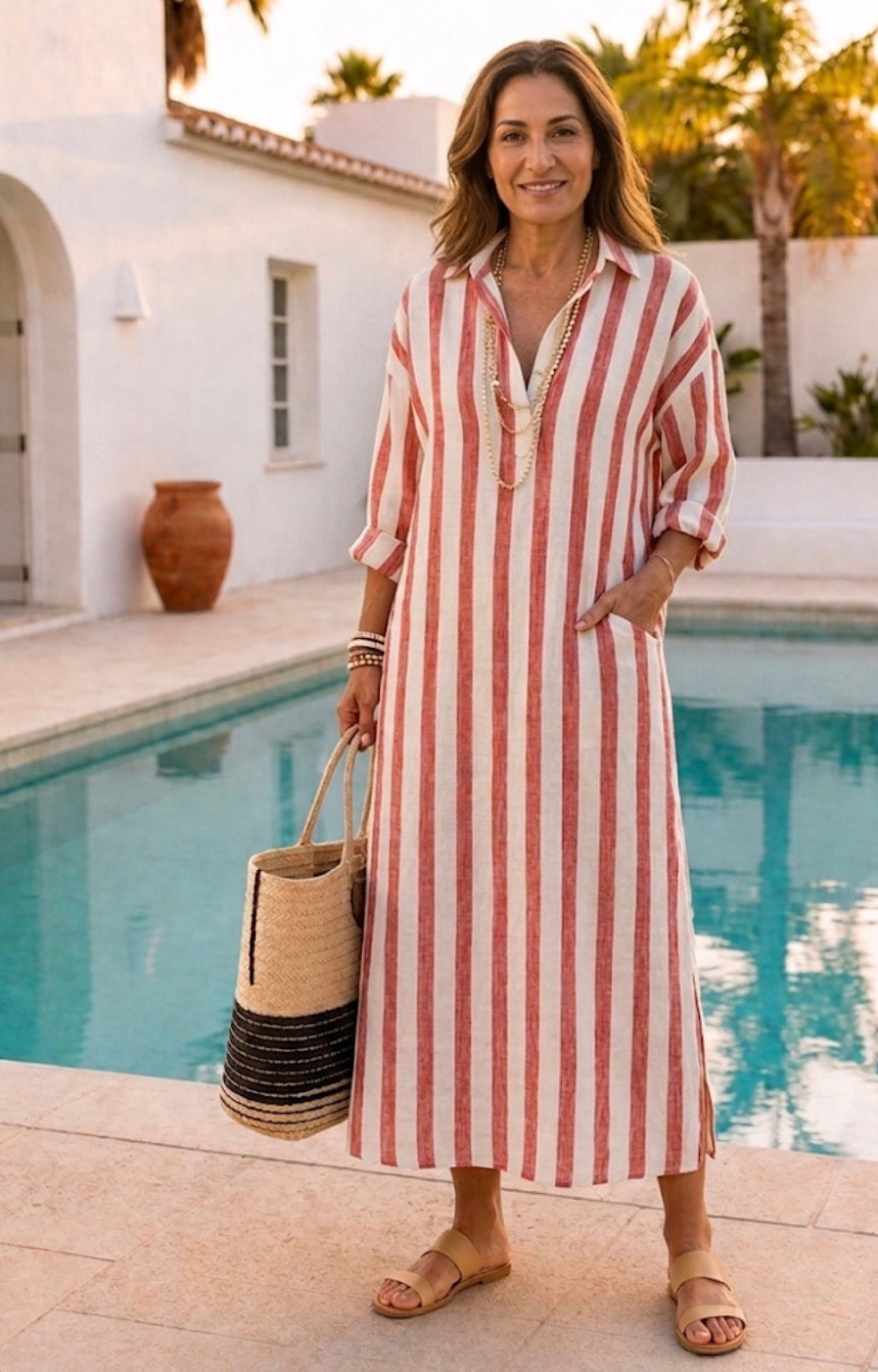 Naomi | Striped Long Sleeve Midi Shirt Dress