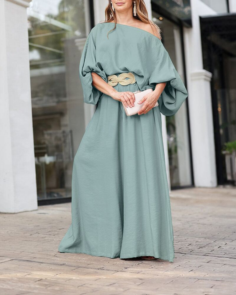 2 Pieces Outfit Turn-down Coll  Long Sleeve Button Front Satin  Shirt and Casual Vintage Floral  Print Elastic Back Waist Wide Leg  Pants Set without Belt
