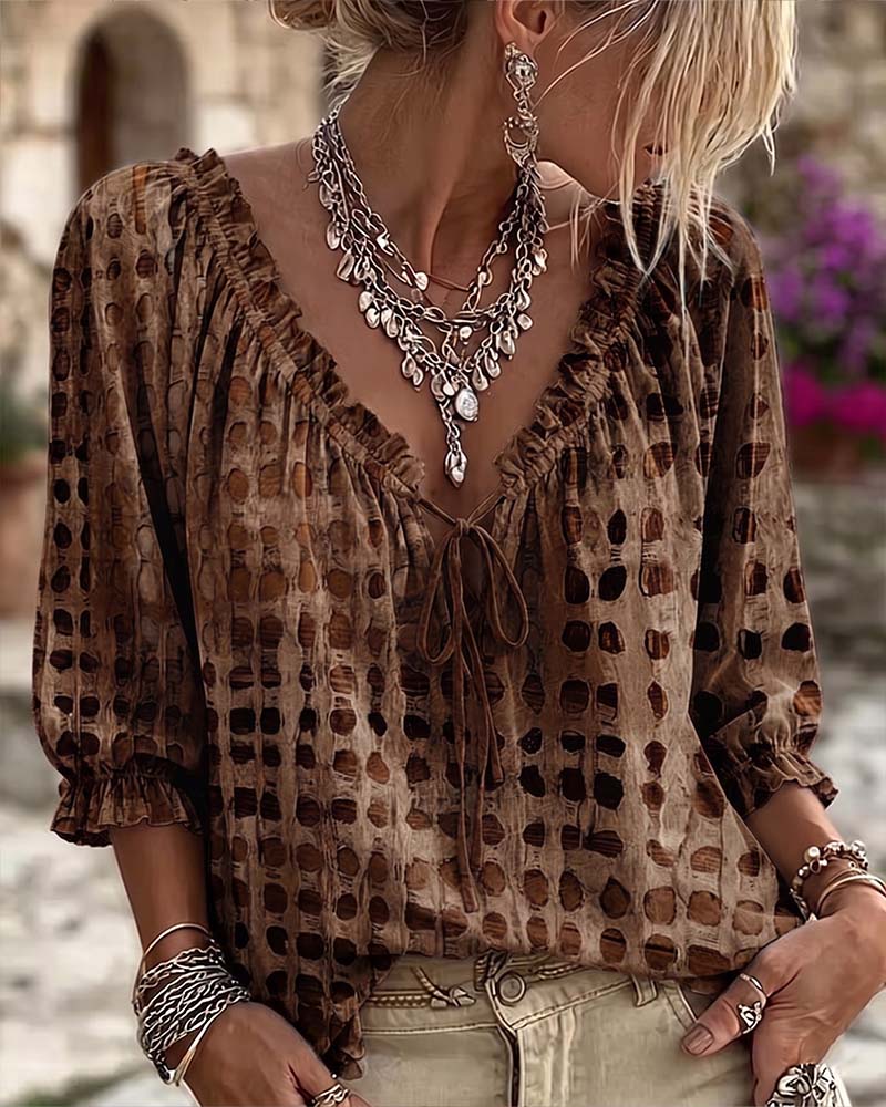 Lena | Polka Dot Blouse with Lace-Up Detail