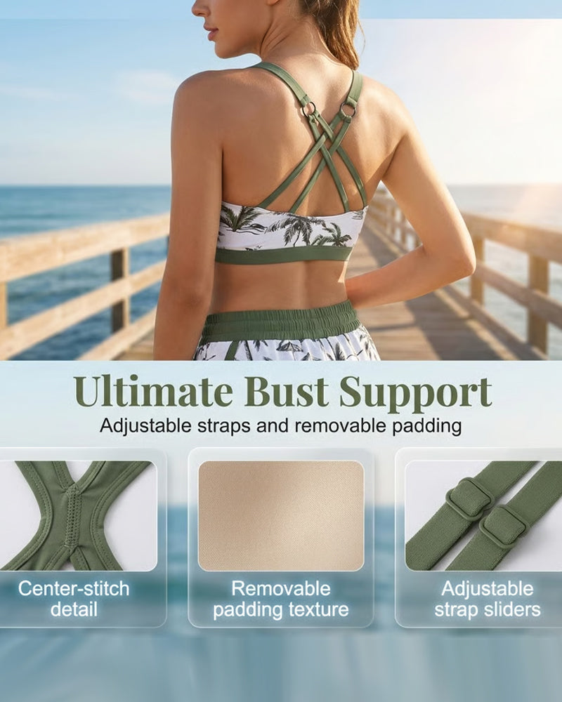 Noosa | Cover-Up & Bikini Crisscross Sleeveless Top + Drawstring Printed Bottoms