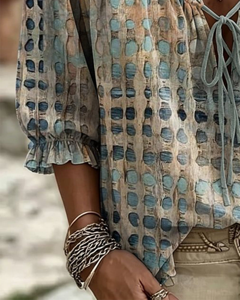 Lena | Polka Dot Blouse with Lace-Up Detail