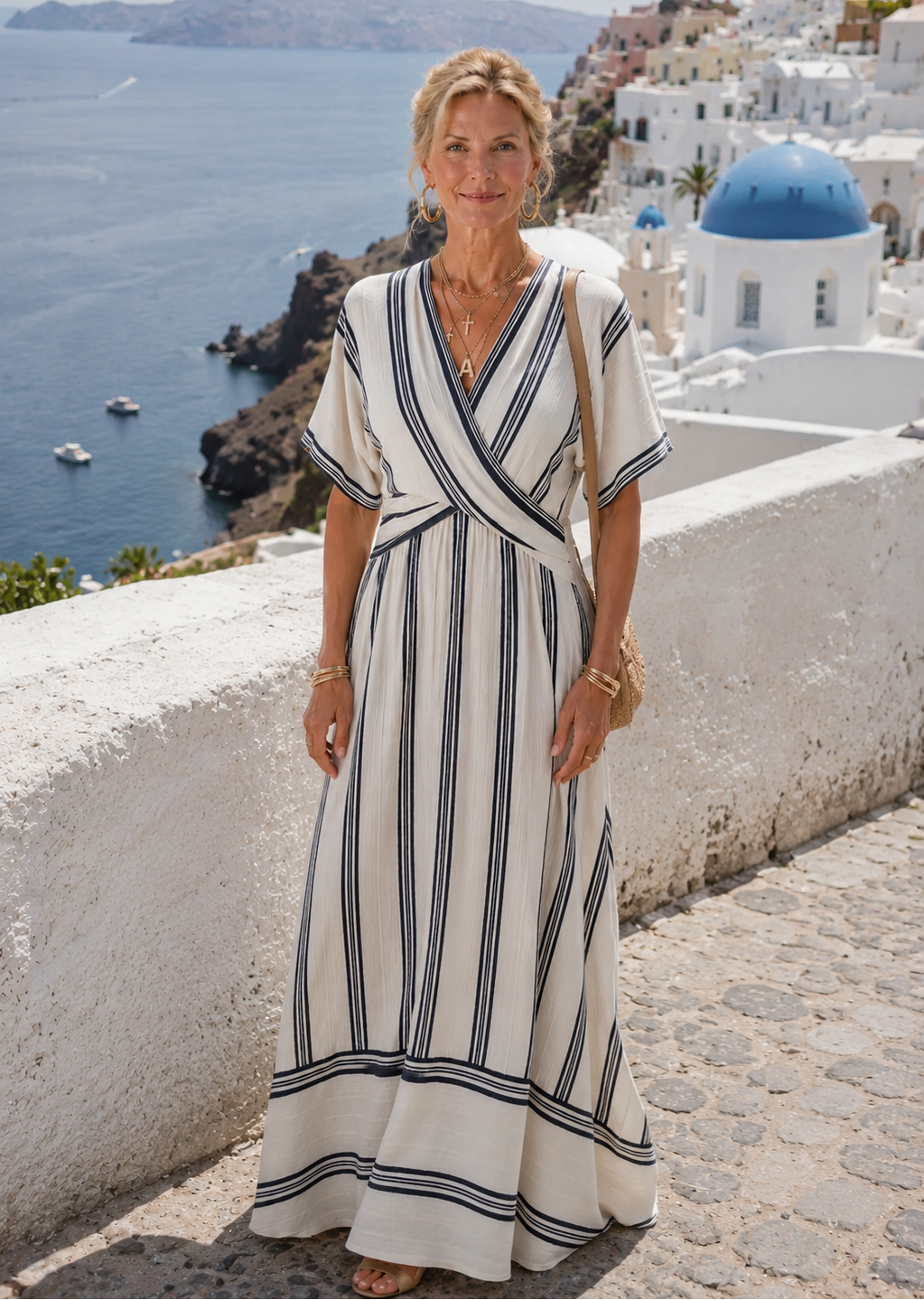 Thalassa | Short Sleeve V-Neck Wrap Midi Dress