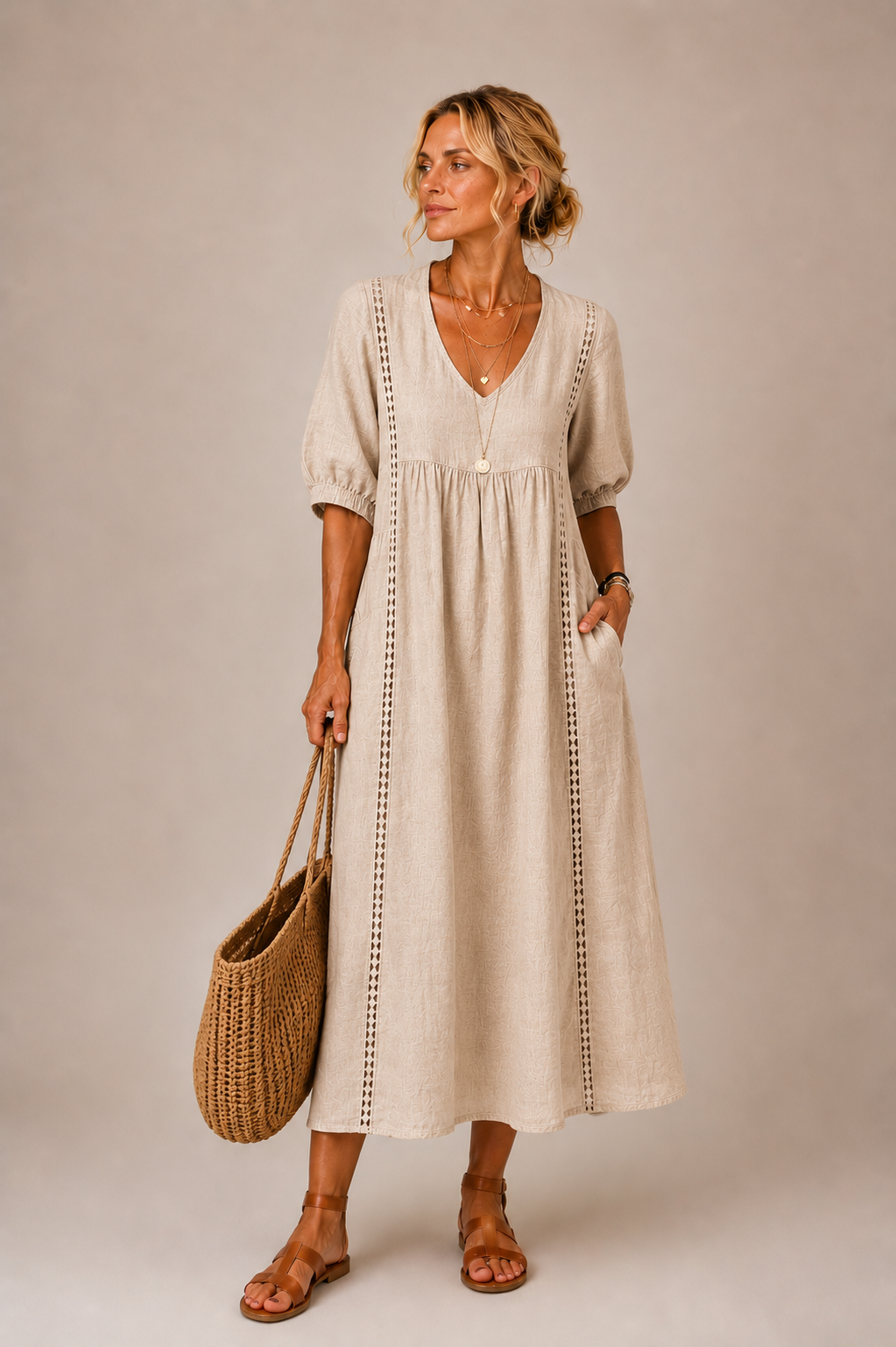 Madelon Lace Linen Dress