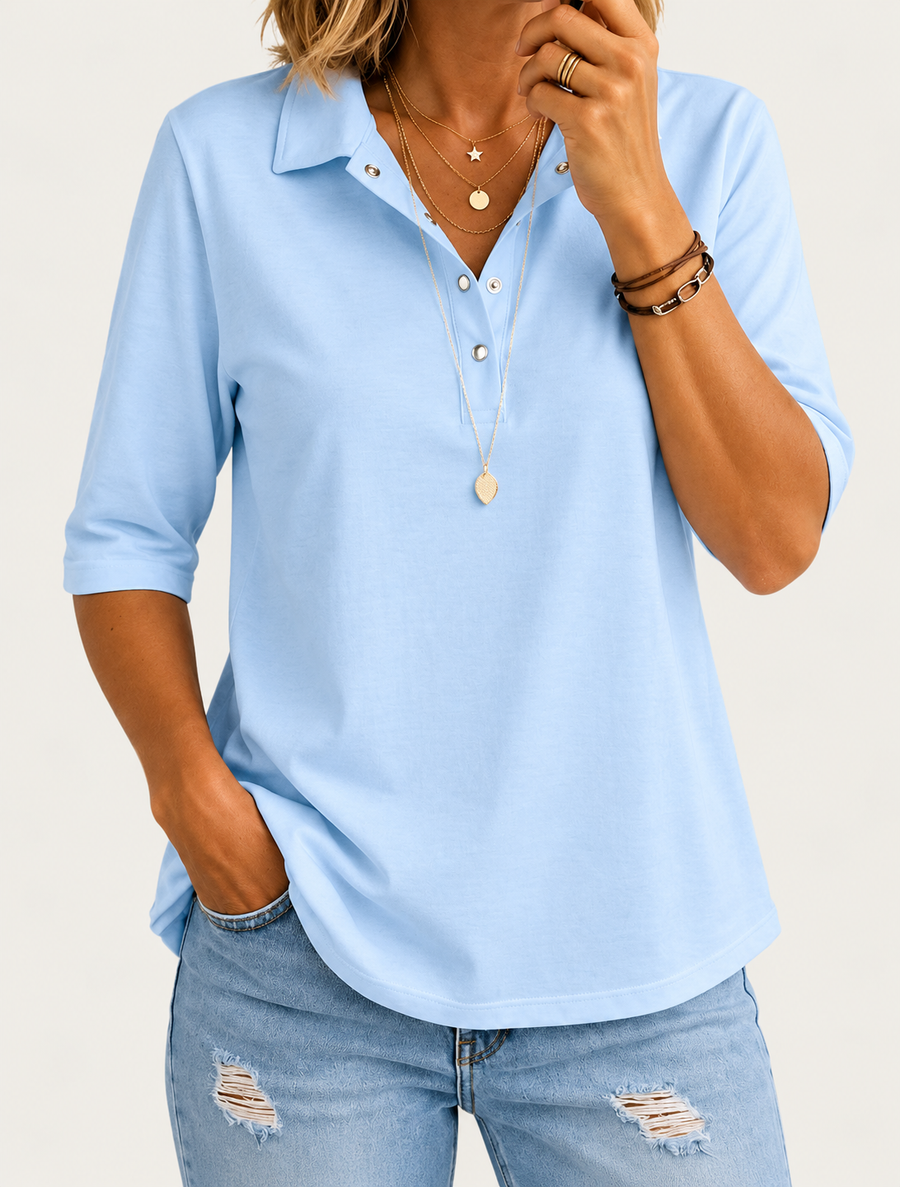 Nola | Casual Cozy Polo Collar Half-Sleeve Tee