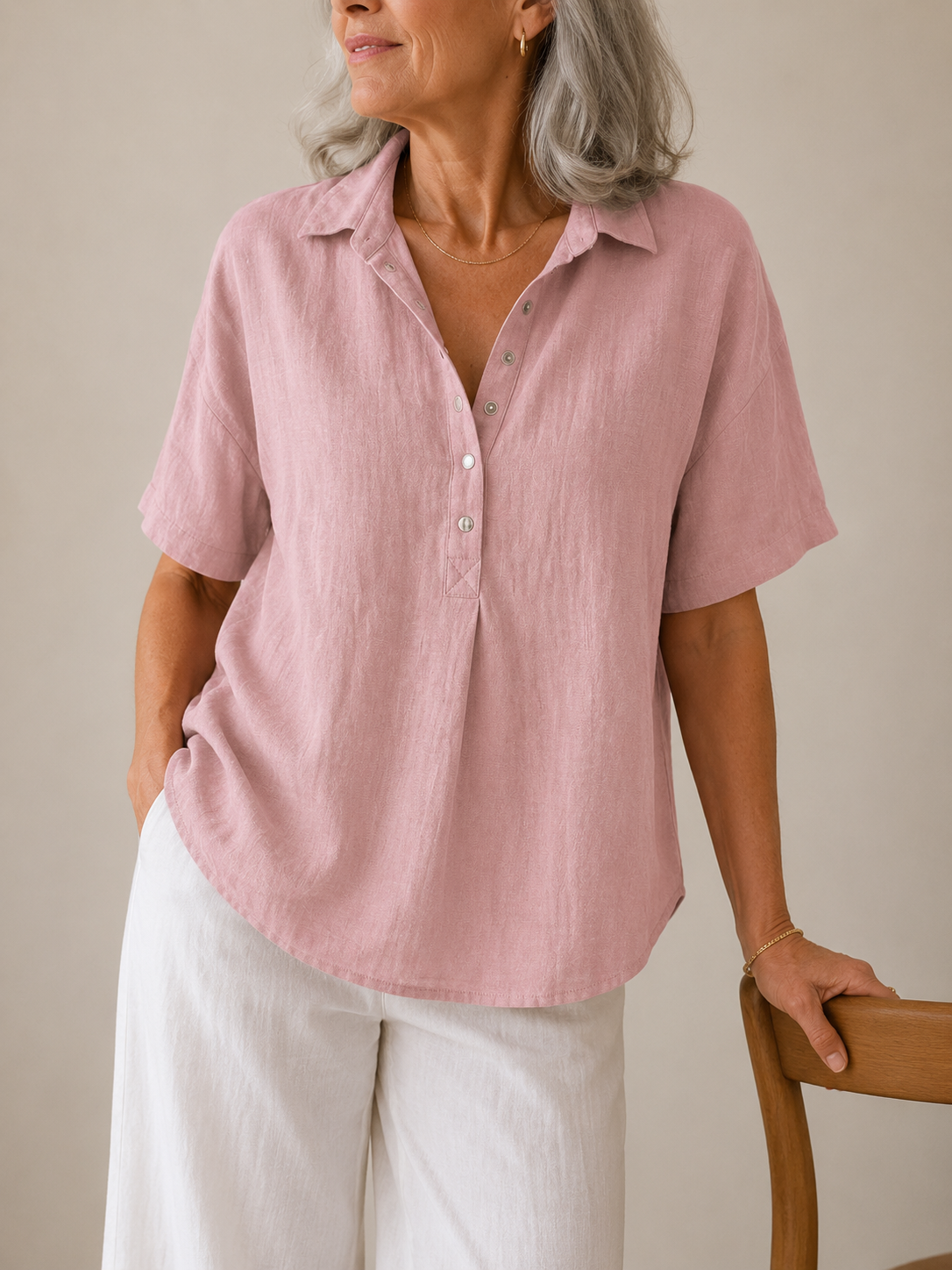 Sonja – Collared Blouse with Button Detail