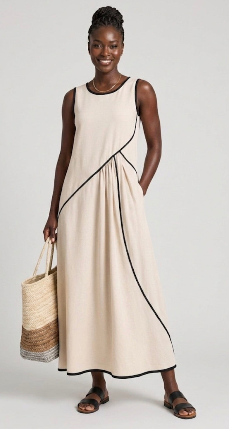 Soleia | Sleeveless Draped Maxi Dress with Round Neck
