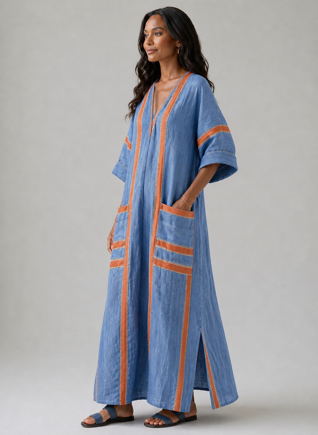 Avenor | Soft V-Neck Structured Midi Dress