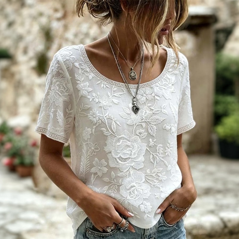 Maxime - White Vintage Floral Print Blouse