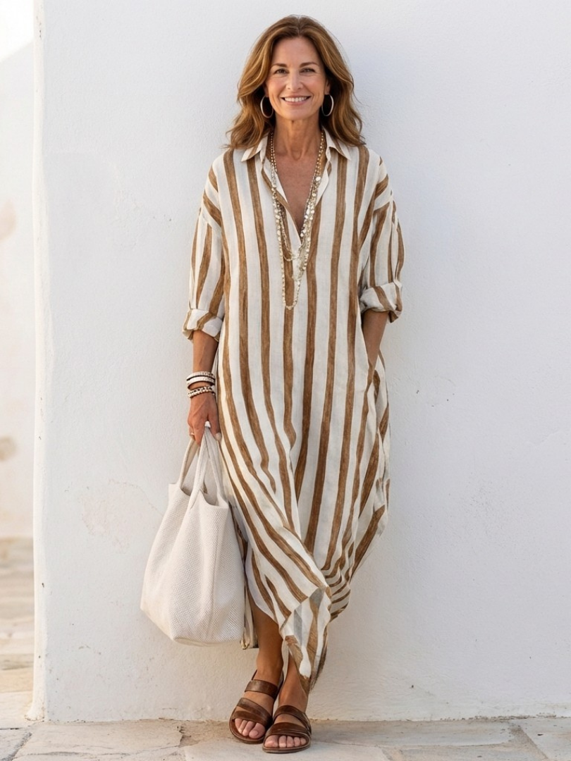 Naomi | Striped Long Sleeve Midi Shirt Dress