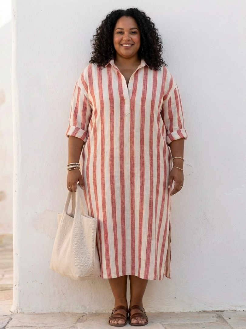 Naomi | Striped Long Sleeve Midi Shirt Dress