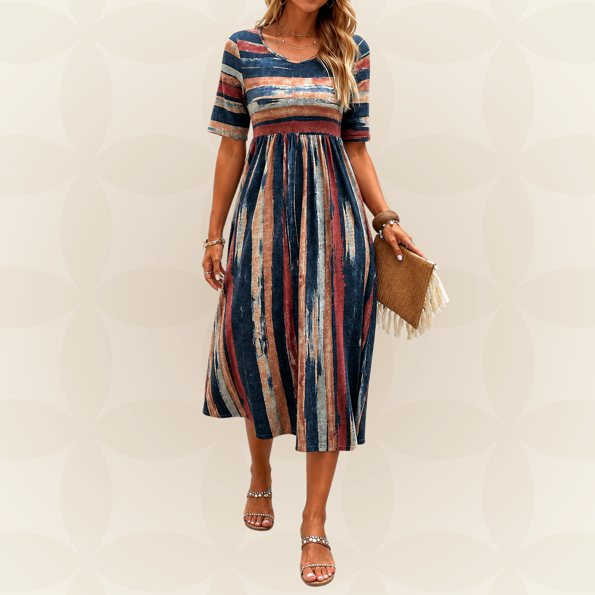 Noëlle | Striped Tummy-Covering Midi Dress