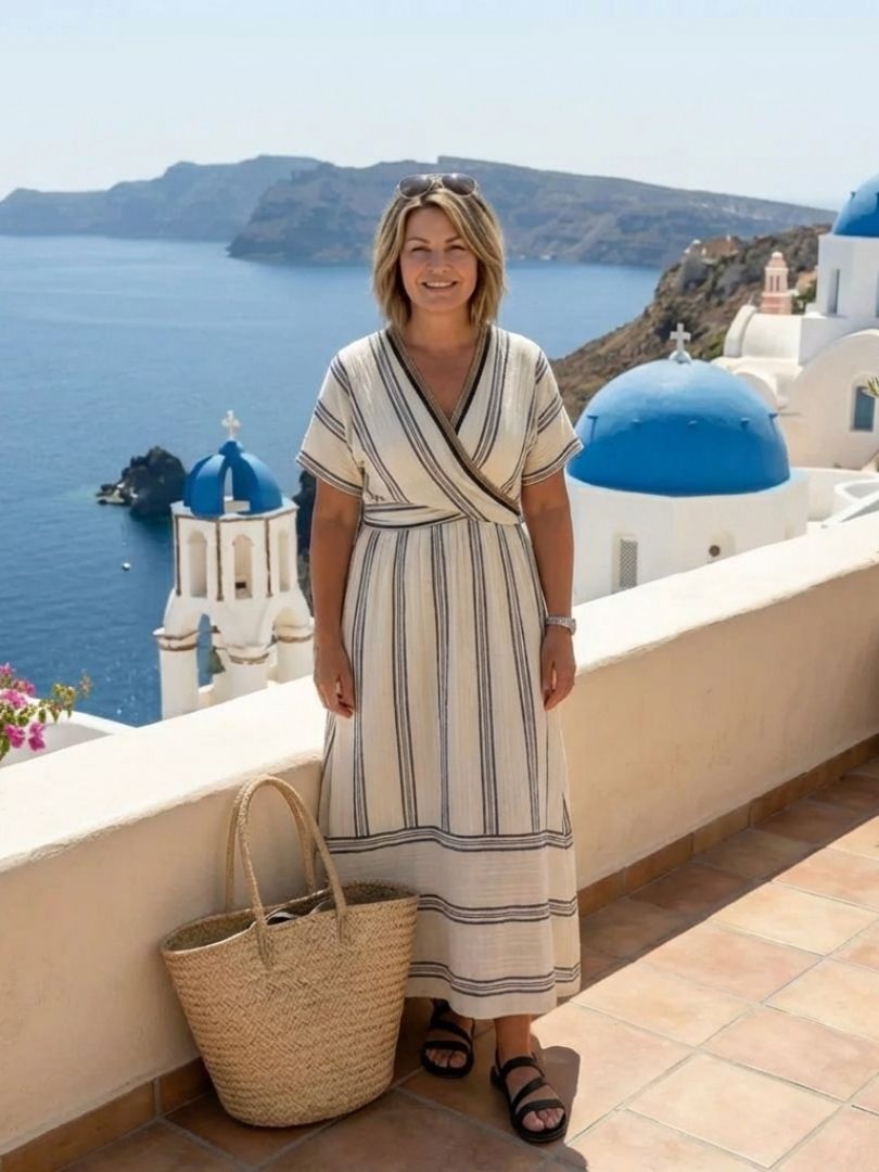 Thalassa | Short Sleeve V-Neck Wrap Midi Dress
