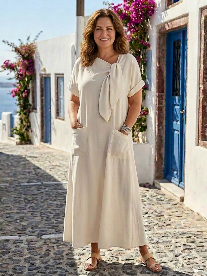 Elowyn | Round Neck Short Sleeve Maxi Dress with Pockets