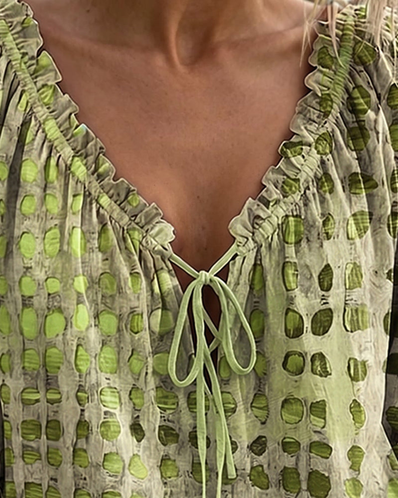 Lena | Polka Dot Blouse with Lace-Up Detail