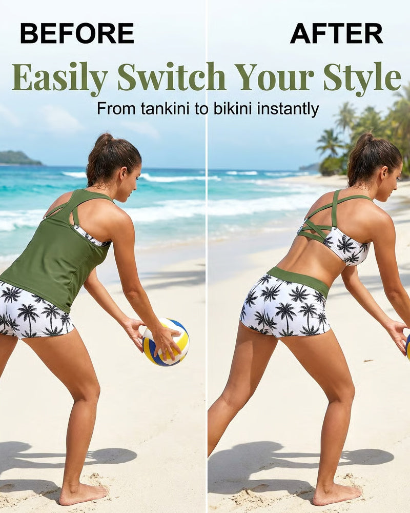 Noosa | Cover-Up & Bikini Crisscross Sleeveless Top + Drawstring Printed Bottoms