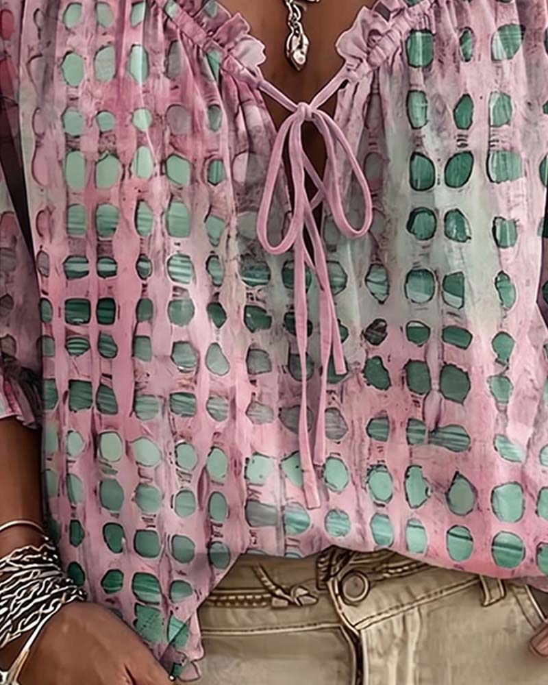 Lena | Polka Dot Blouse with Lace-Up Detail