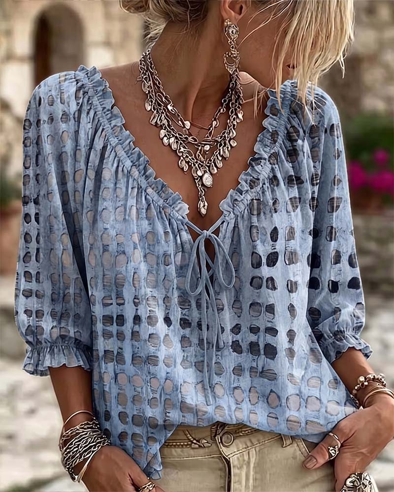 Lena | Polka Dot Blouse with Lace-Up Detail