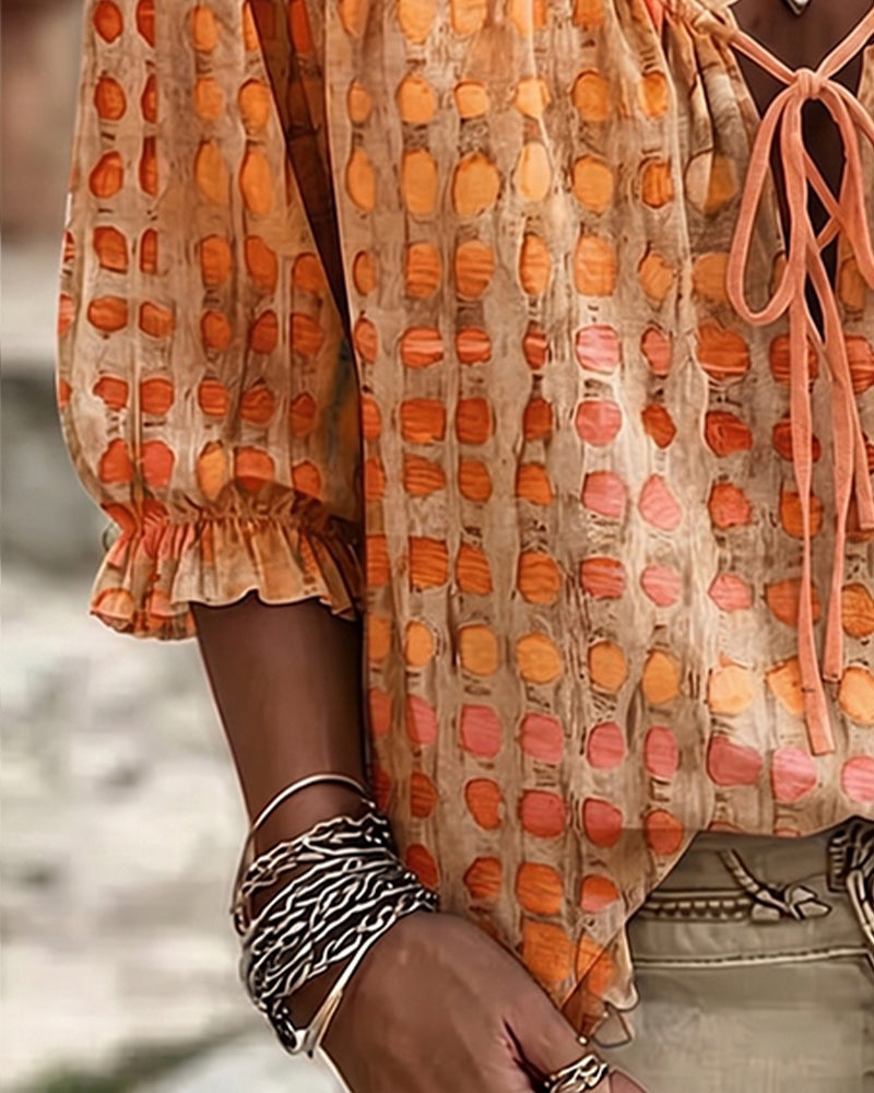 Lena | Polka Dot Blouse with Lace-Up Detail