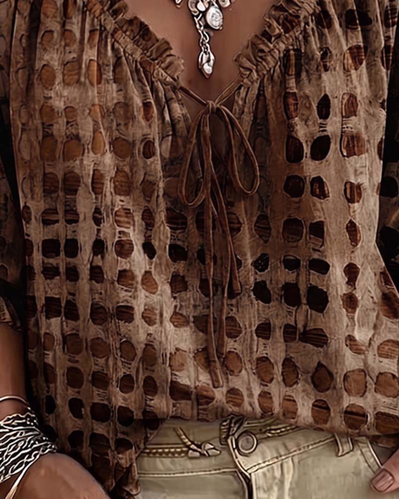 Lena | Polka Dot Blouse with Lace-Up Detail
