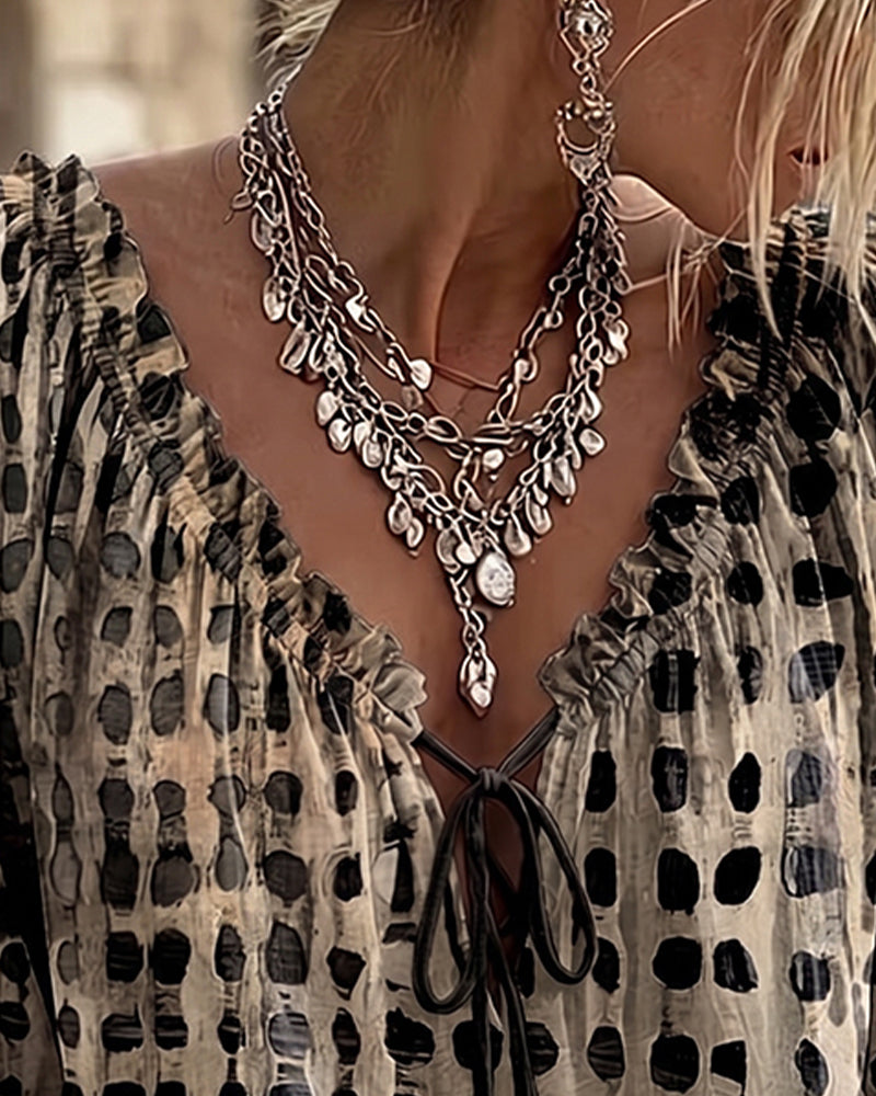 Lena | Polka Dot Blouse with Lace-Up Detail