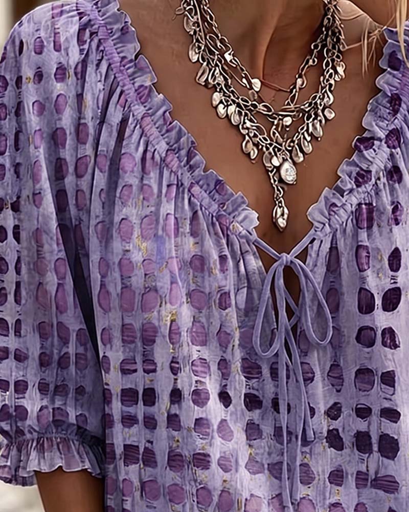 Lena | Polka Dot Blouse with Lace-Up Detail