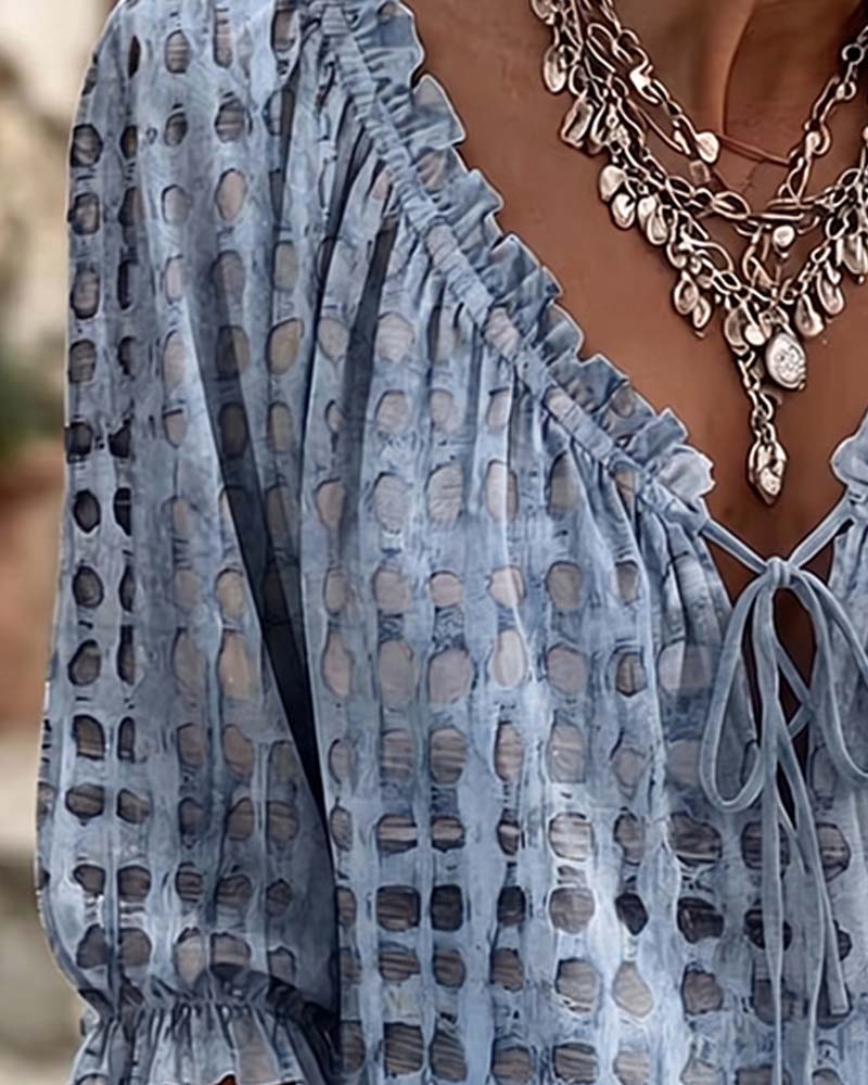 Lena | Polka Dot Blouse with Lace-Up Detail